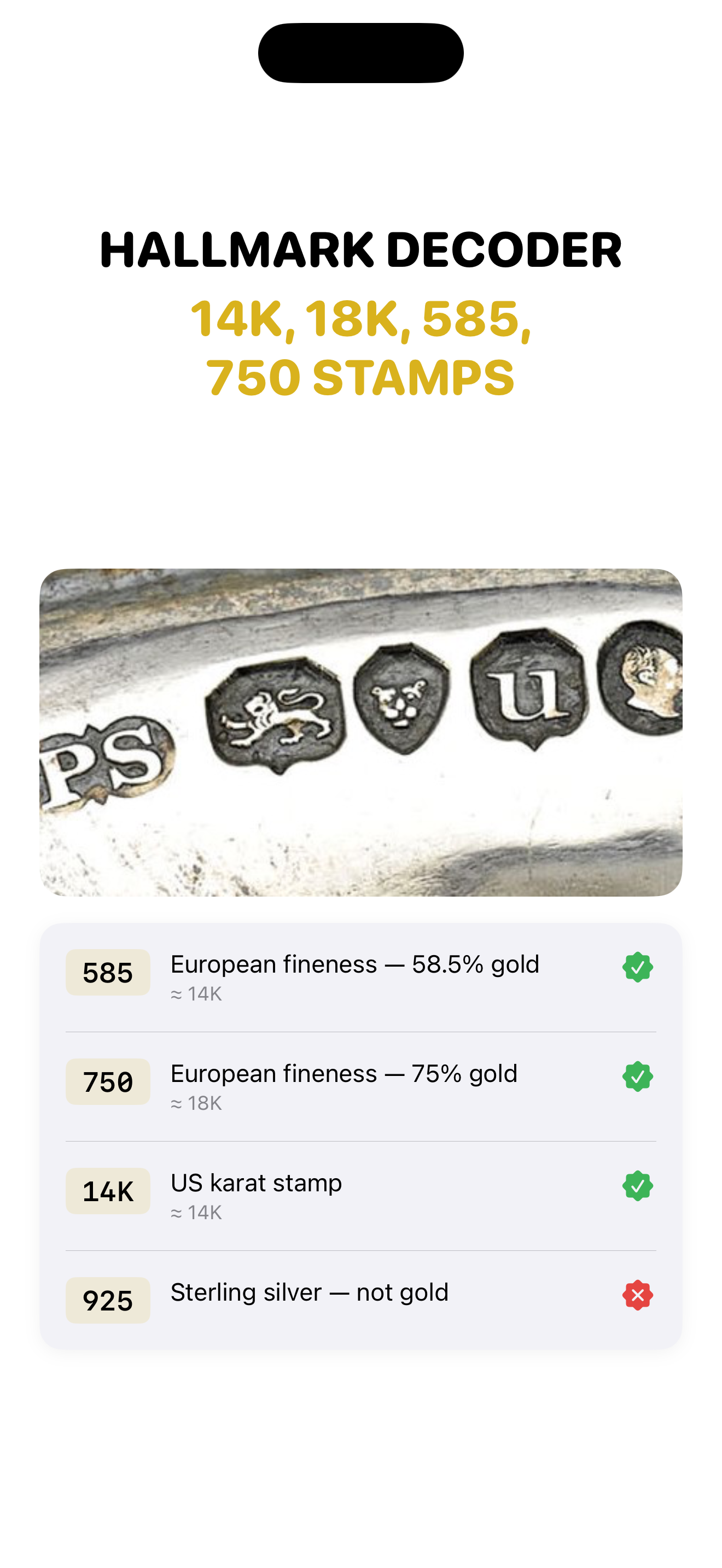 Hallmark decoder — 14K, 18K, 585, 750 stamps explained